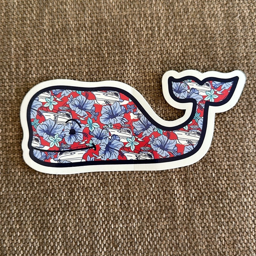 Vineyard Vines Whale Sticker Red White Blue Flower Boats Nautical RARE